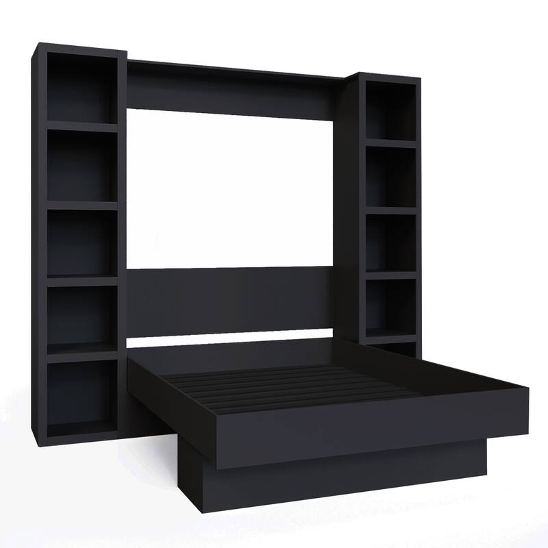 Easy-Lift Queen Murphy Wall Bed in with Two Bookshelves