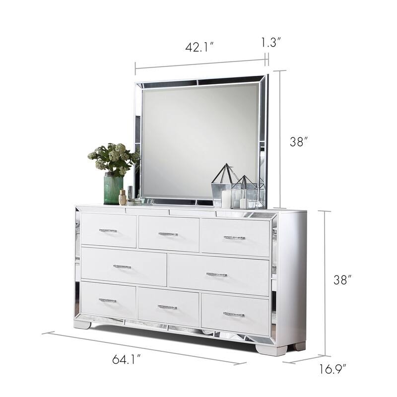 Grace Mirrored Trim Queen Bedroom Set with LED Lights