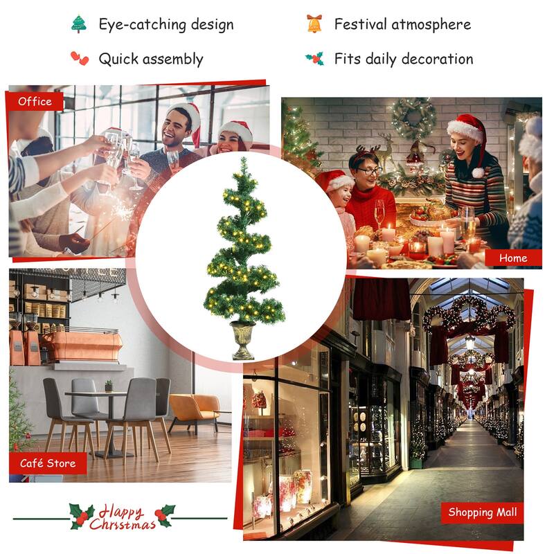 4FT Pre-lit Spiral Artificial Christmas Entrance Tree w/ Lights &