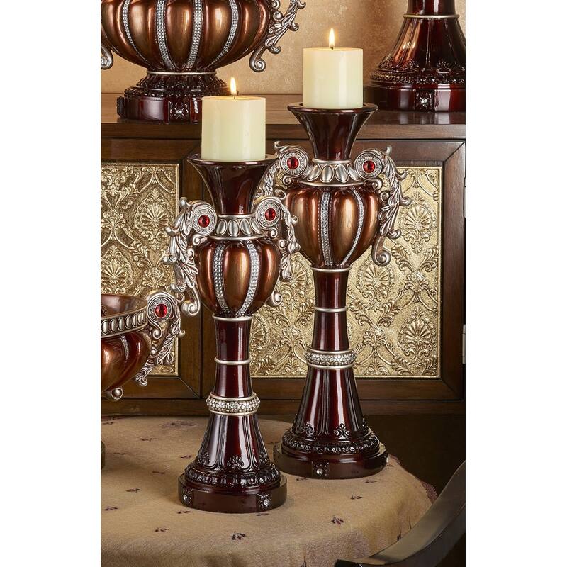 HomeRoots Set Of Two Bronze Tabletop Urn Shape Pillar Candle Holders - 8