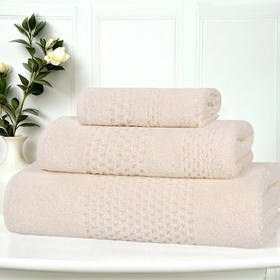 Superior Playa Zero Twist Cotton Solid Waffle Textured 3 Piece Towel Set