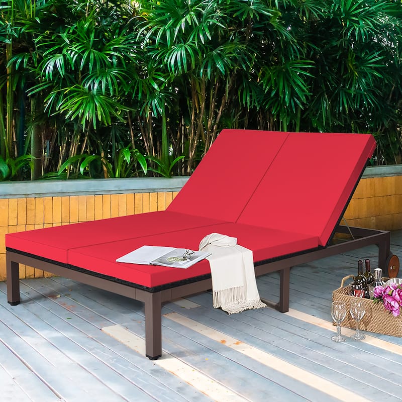 Costway 2-Person Patio Rattan Lounge chair Chaise Recliner Adjustable - See Details - Red
