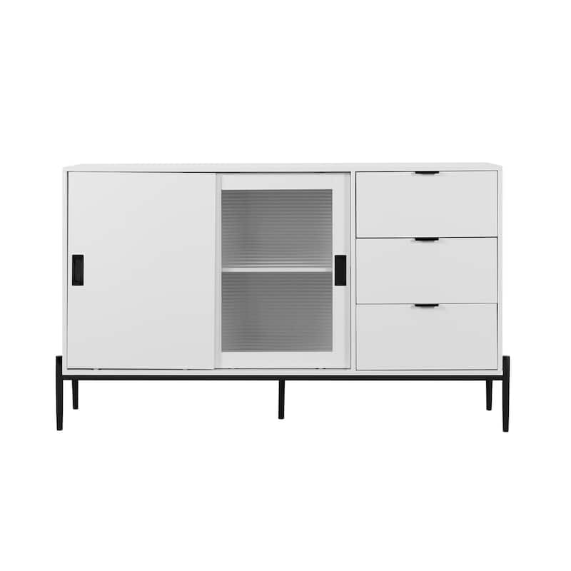 Sideboard with Glass Sliding Door and 3 Drawers