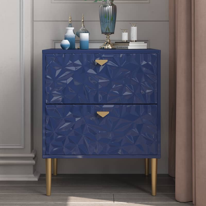 Clihome 2 Drawers High Gloss Storage Accent Nightstand for Bedroom