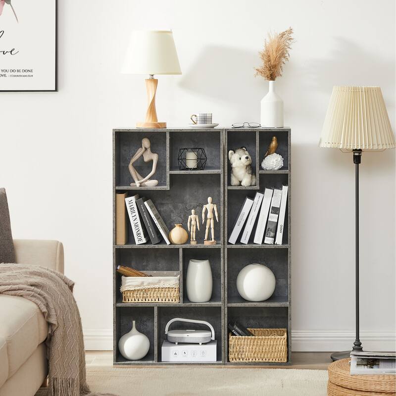 VECELO Widened Version Bookcase(Set of 2), 4-Tier Seven Open Cube Wooden Bookcase Organizer, Bookshelf / Book Storage