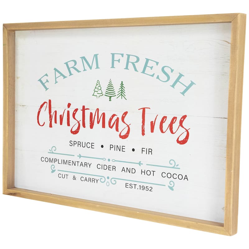 Framed "Farm Fresh Christmas Trees" Wooden Wall Sign - 18.75" x 13" - 18.75" x 13"
