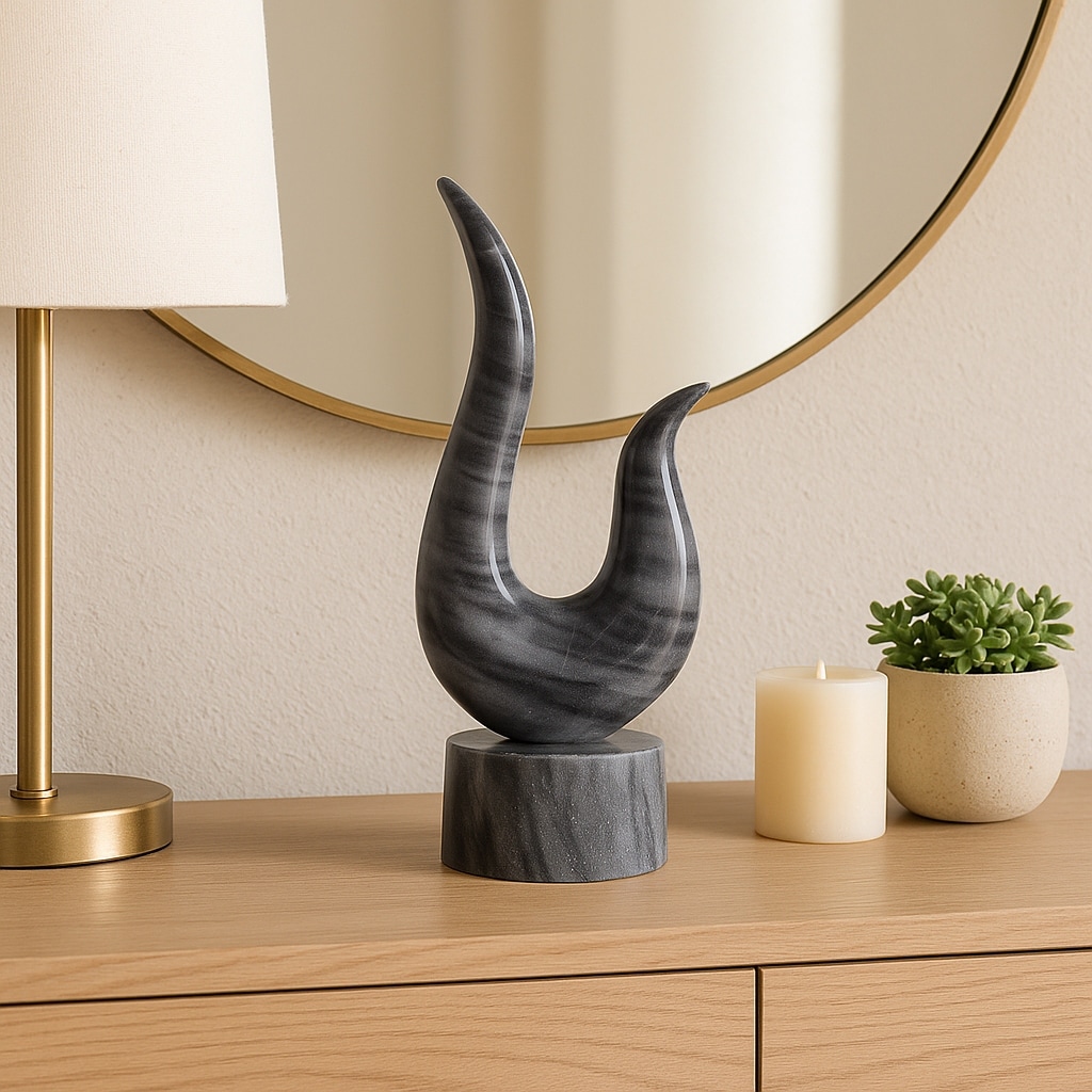Marble Decorative Object Curved Hook-Inspired Statue - 12" Gray - 12.0"