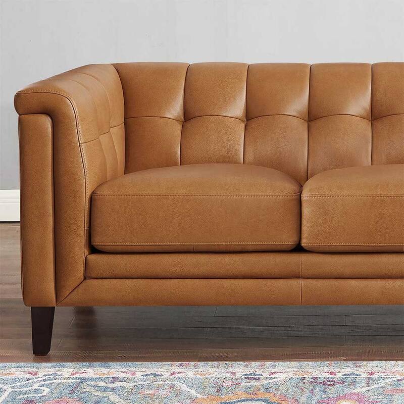 Hydeline Arvo Top Grain Leather Loveseat with Feather, Memory Foam and Springs