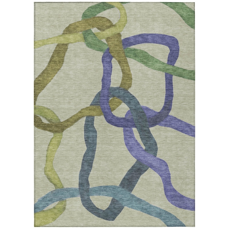 Machine Washable Indoor/ Outdoor Abstract Links Chantille Rug