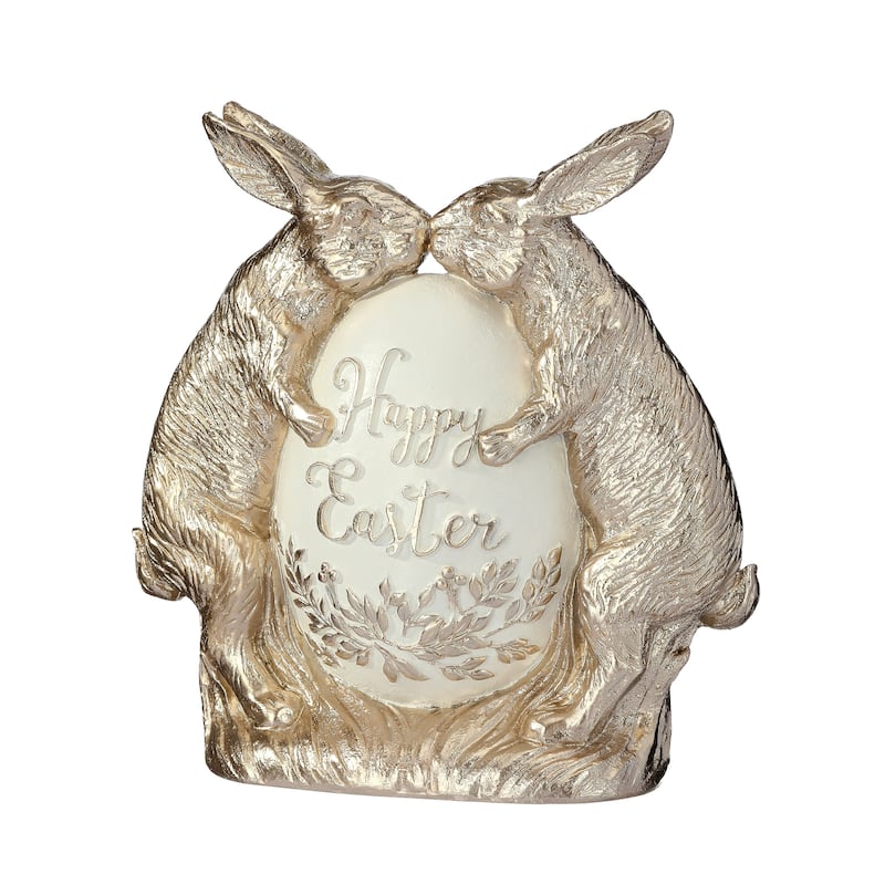 8" Resin Kissing Bunnies With Egg