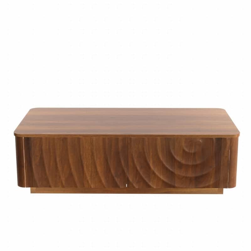 Mid Century 47" Rectangle Coffee Table with Unique Wave Texture and Safe Rounded Corner Design for Living Room