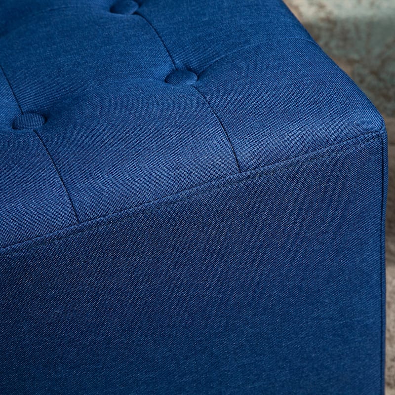 HOMCOM Tufted Ottoman Linen-Touch Fabric Upholstered Footrest Stool with Anti-Slip Pads
