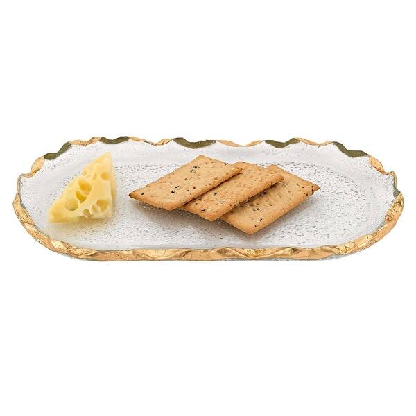 14 Glass Oval Edge Gold Leaf Platter 14 Glass Oval Edge Gold Leaf Platter