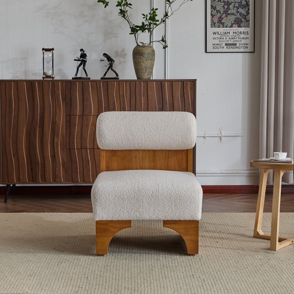 Modern Boucle Lounge Chair with Solid Wood Frame