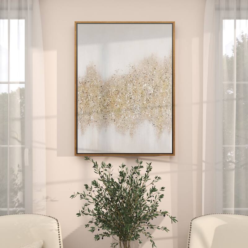 CosmoLiving by Cosmopolitan Canvas Glitter Flakes Geode Living Room Framed Wall Art with Gold Frame