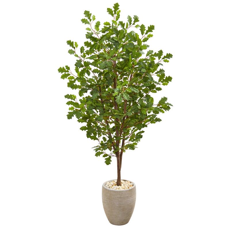 69in Oak Artificial Tree in Sand Planter with Lifelike Green Leaves and Natural Rock Accents for Home Decor - 61 Inches and Over