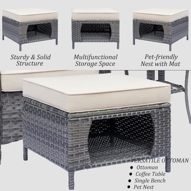 8 Piece Outdoor Patio Swivel Glider Chairs Ottoman Set with Side Table