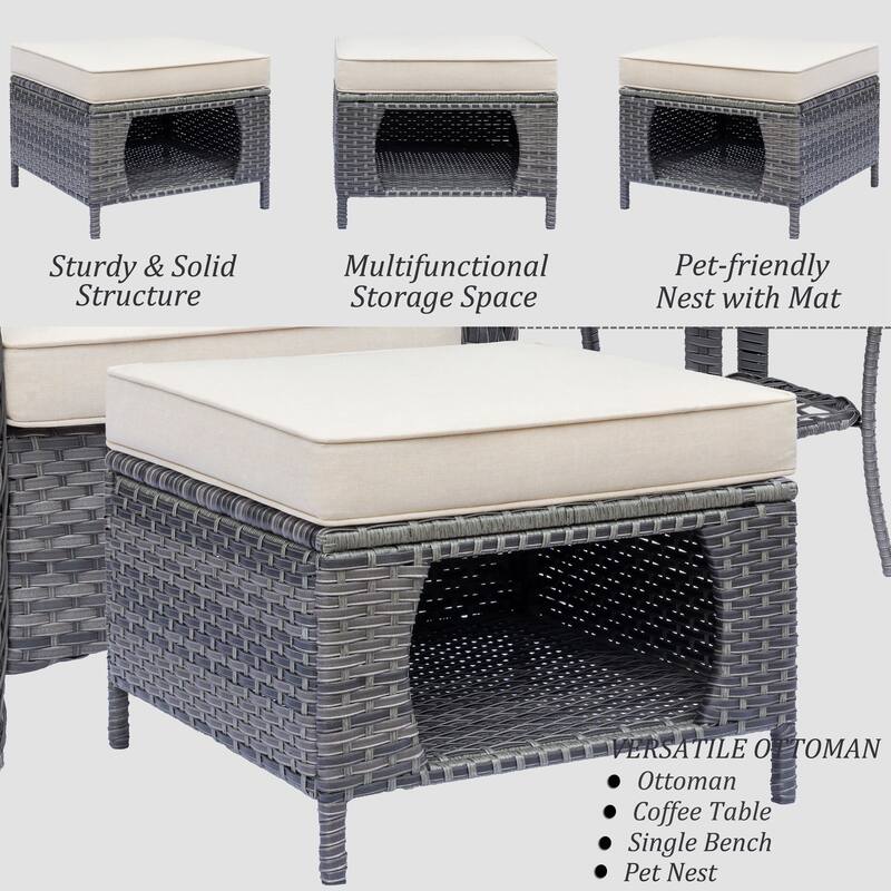 8 Piece Outdoor Wicker Patio Furniture Conversation Chair and Ottoman Set