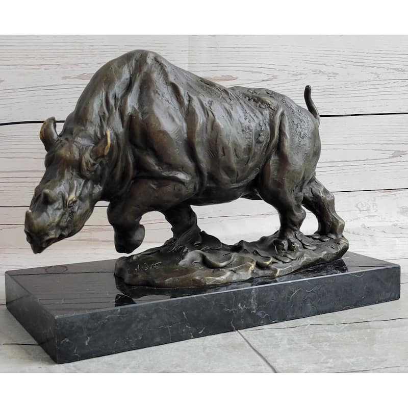 Hot Cast Bronze Rhinoceros Rhino Sculpture Statue Figure On Marble Base