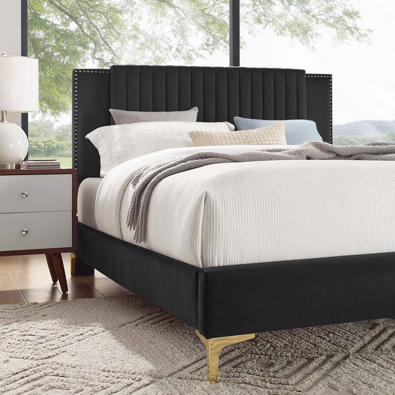 Zahra Channel Tufted Performance Velvet Queen Platform Bed