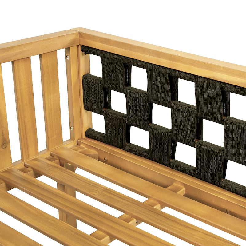 Christopher Knight Home - Modern Outdoor Patio Acacia Wood 3-Seater Daybed Sofa with Cushions, Rope Square Armrest & Teak Finish