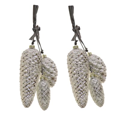 National Tree Company 8 in. HGTV Home Collection Acorn Cluster Ornaments,White, Set of 2 - 8 in