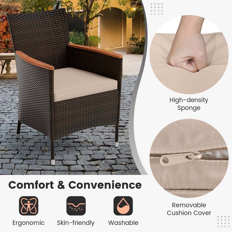 Costway 9PCS Patio Wicker Dining Set Acacia Wood Table Top Umbrella - See Details
