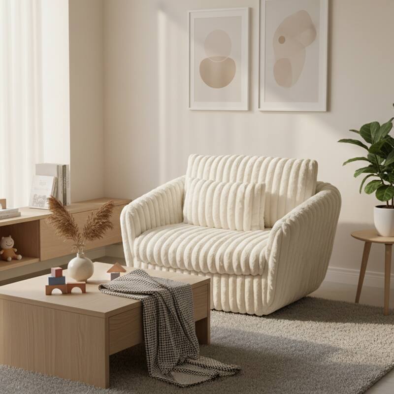 43.3" Wide -Accent Chairs Luxury Velvet Cream Swivel Sofa