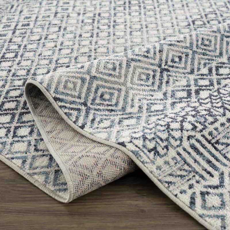 Hauteloom Askeaton Hallway, Kitchen Machine Washable Runner Rug - Teal, Blue, Gray - 2'7" x 7'3"