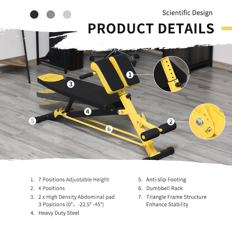 Adjustable Weight Bench Ab Dumbbell Workout Flat & Decline Bench - 25.25" W x 57.5" D x 29" - 33.5" H