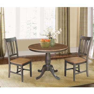36" Round Extension Dining Table with 2 Chairs in Hickory and Washed Coal