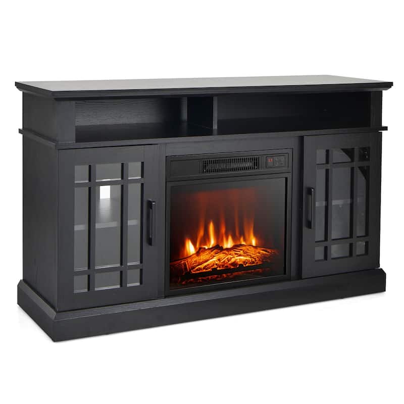 48 Inch Electric Fireplace TV Stand with 2 Side Cabinets and 2 Open Shelves - 48" x 16" x 30" (L x W x H)