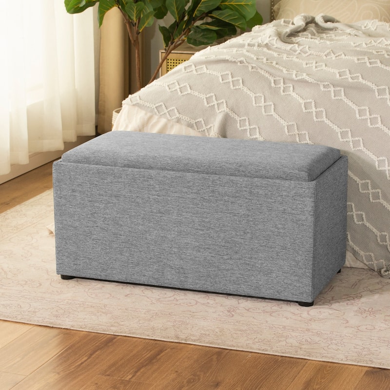 Adeco 35" Linen Storage Ottoman Bench with Reversible Tray - 34.8“X17.3"X17.7"