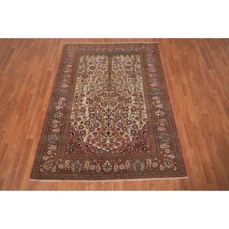 Hand Knotted Oriental 100% Wool Carpet Traditional Floral Beige & Ivories Isfahan Area Rug - 6' 5'' X 4' 8''