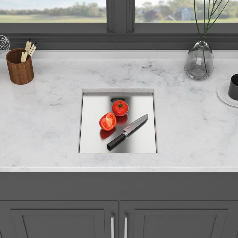 15" Undermount 16 Gauge Single Bowl Kitchen Sink in Brushed Nickel with Folding Faucet - 15'' x 17'' x 9'' -  Brushed Nickel - 15'' x 17'' x 9''