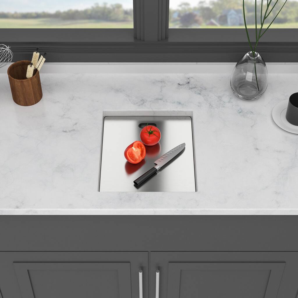 15" Undermount 16 Gauge Single Bowl Kitchen Sink in Brushed Nickel with Folding Faucet - 15'' x 17'' x 9''