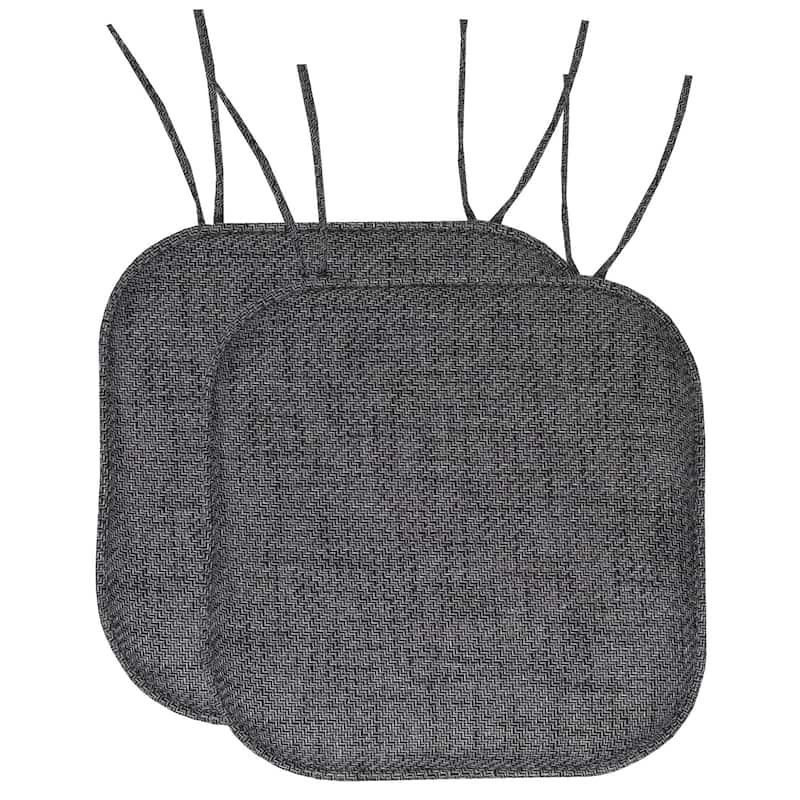 Herringbone Memory Foam 16 x 16 Chair Pad With Ties - Black - Set of 2