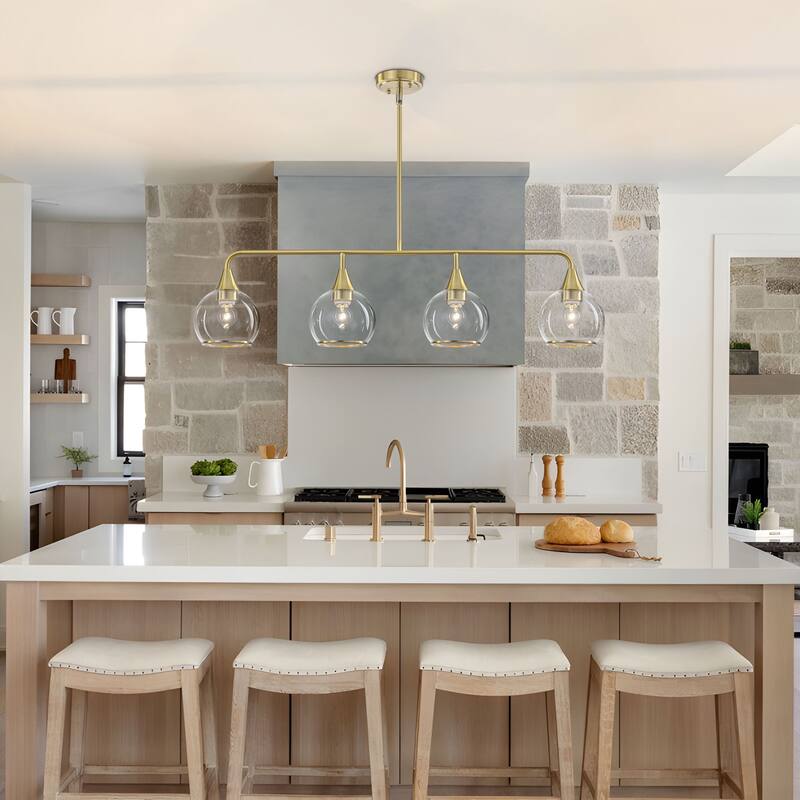 Starsky 4-Light Linear Clear Glass Globe Pendant for Kitchen Island, Modern Adjustable Chandelier