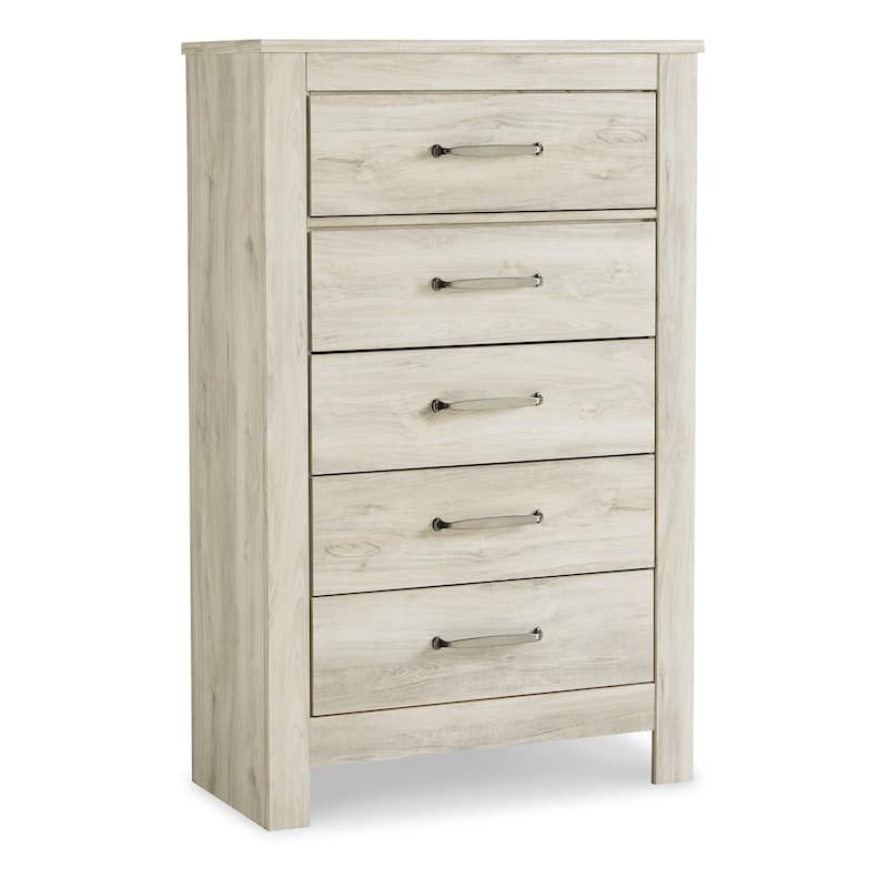 Simon Tall Dresser Chest, 5 Drawers, Rustic Gray Laminate Whitewash