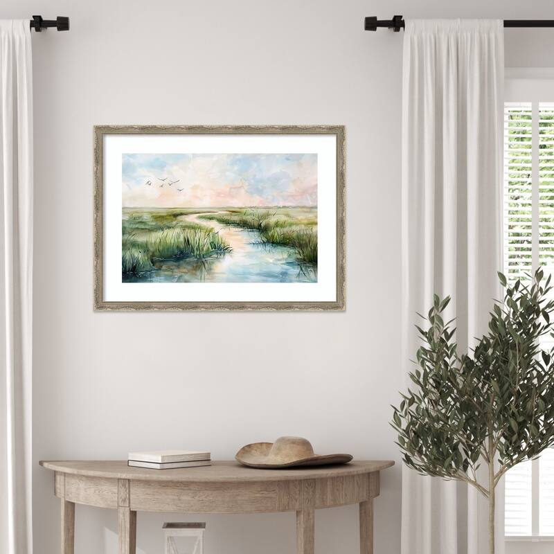 Marsh Meandering by Tradelink inhouse artist Wood Framed Wall Art Print - Mila Dark Silver