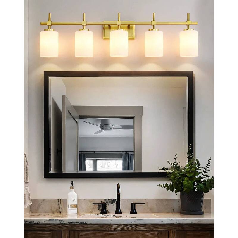 Jasper Gold Frosted Glass 5-Light Bathroom Vanity Light