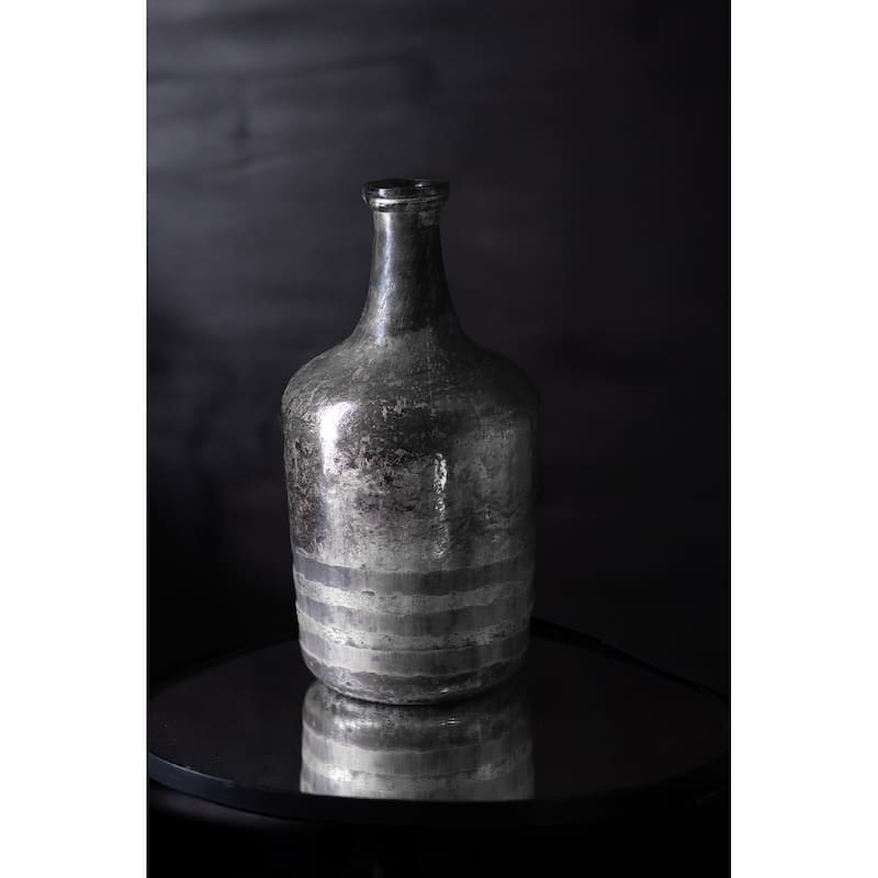 Etched Glass Tabletop Bottle Vase - 14.5" - Silver and Gray