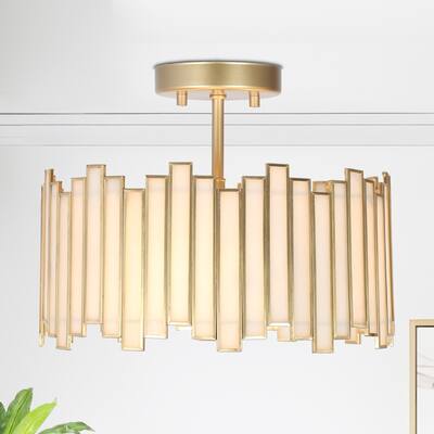 Modern Gold 3-Light Chandelier Metal Drum Semi-Flush Mount for Dining Room - D 12.6" * H 10.2"