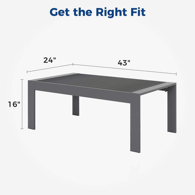 All-Weather Aluminum Outdoor Coffee Table,Modern Coffee Table for Outside,Rectangle Patio Coffee Table