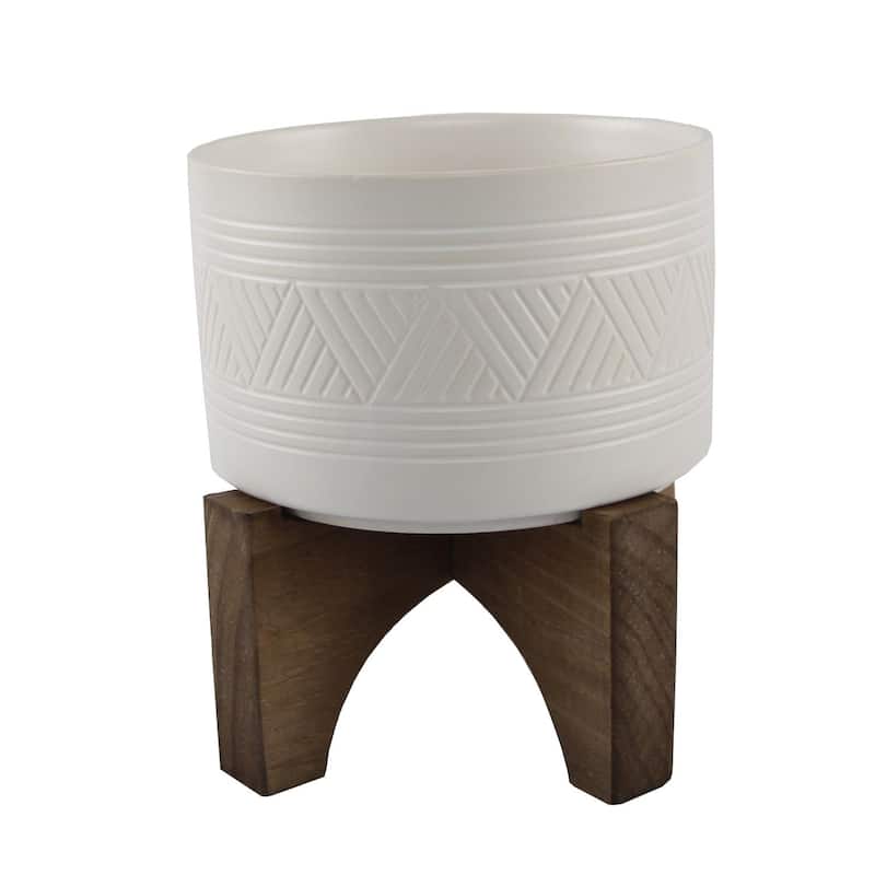 Mid-Century 7" Mountain Ceramic Planter on Wood Stand