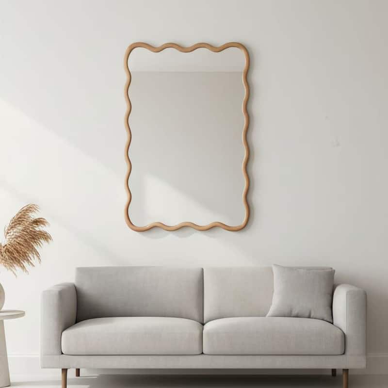20"x30" Wavy Rectangle Solid Wood Frame Decorative Mirror,For Bedroom, Bathroom, Living Room, Entryway