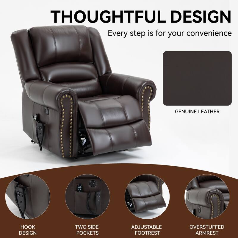 Roomfitters Dual Motor Power Lift Recliner, Infinite Position Massage Chair with 180-Degree Recline and USB