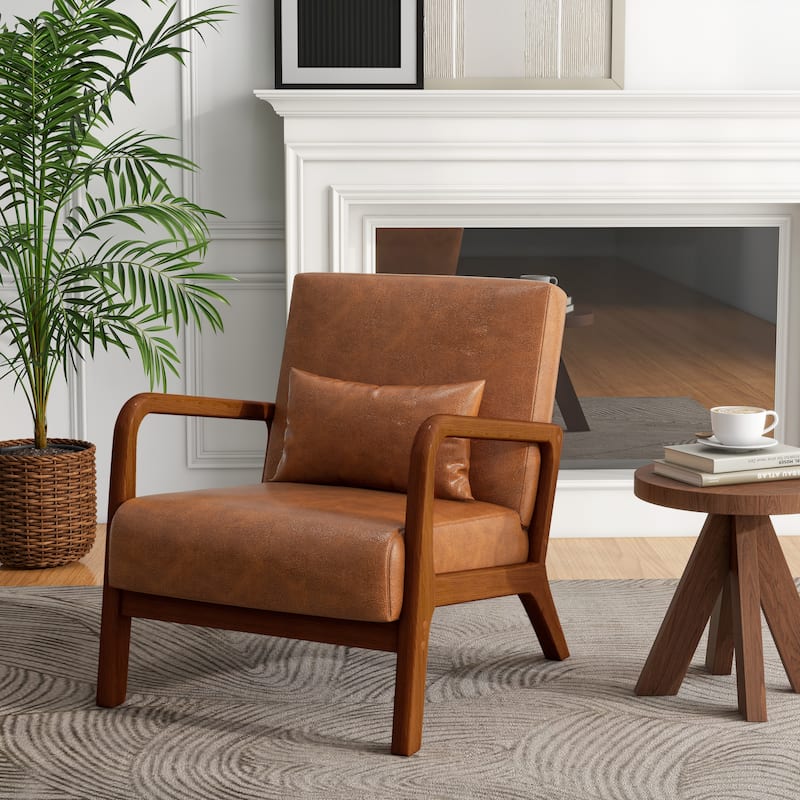 Mid Century Modern Upholstered Accent Chair with Pillow