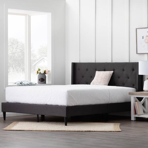 slide 11 of 37, Brookside Isabelle Button Tufted Wingback Upholstered Bed Charcoal - Full