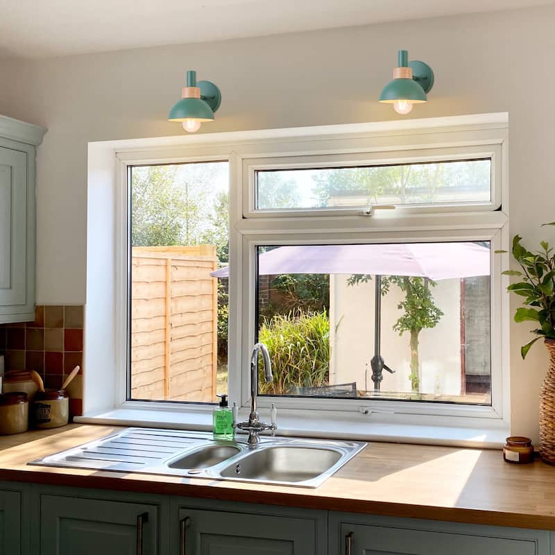 Contemporary 1-Light Dome Macaron Wall Sconce Barn Light - Green - H6.3" × W5.9" × D8.1"